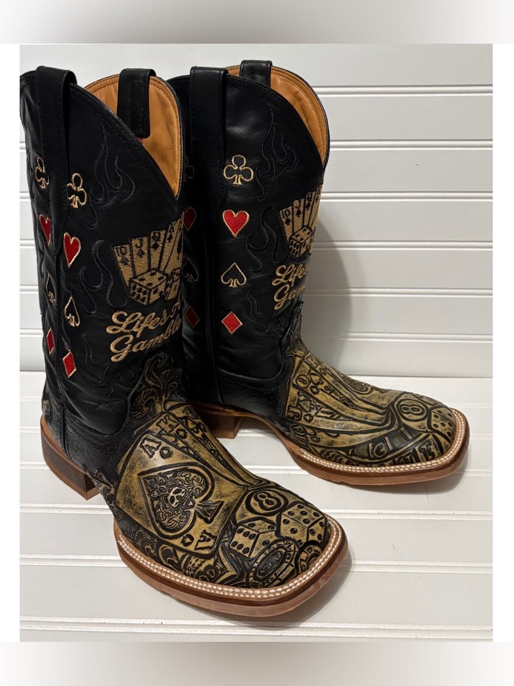 ALFA Gambler 2.0 Light Safari Square Toe Poker Rodeo Cowboy Boots Mens Size 8.5